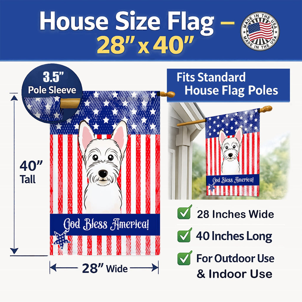 American Flag and Westie House Flag 28x40 Porch Sleeve Pole Decorative Outside Yard Banner Artwork Wall Hanging, Polyester