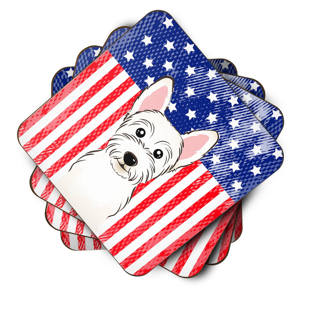 American Flag and Westie Foam Coasters Set of 4 Cup Coasters for Indoor Outdoor, Tabletop Protection, Anti Slip, Mouse pad Material
