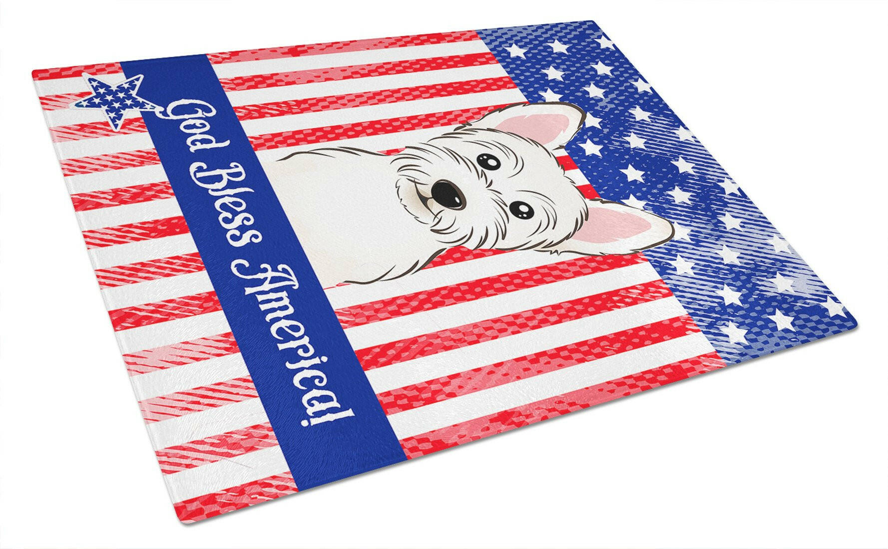 American Flag and Westie Cutting Board Tempered Glass Kitchen Cutting Surface, Heat Resistant Chopping, Non-Slip Feet, Food Prep & Serving