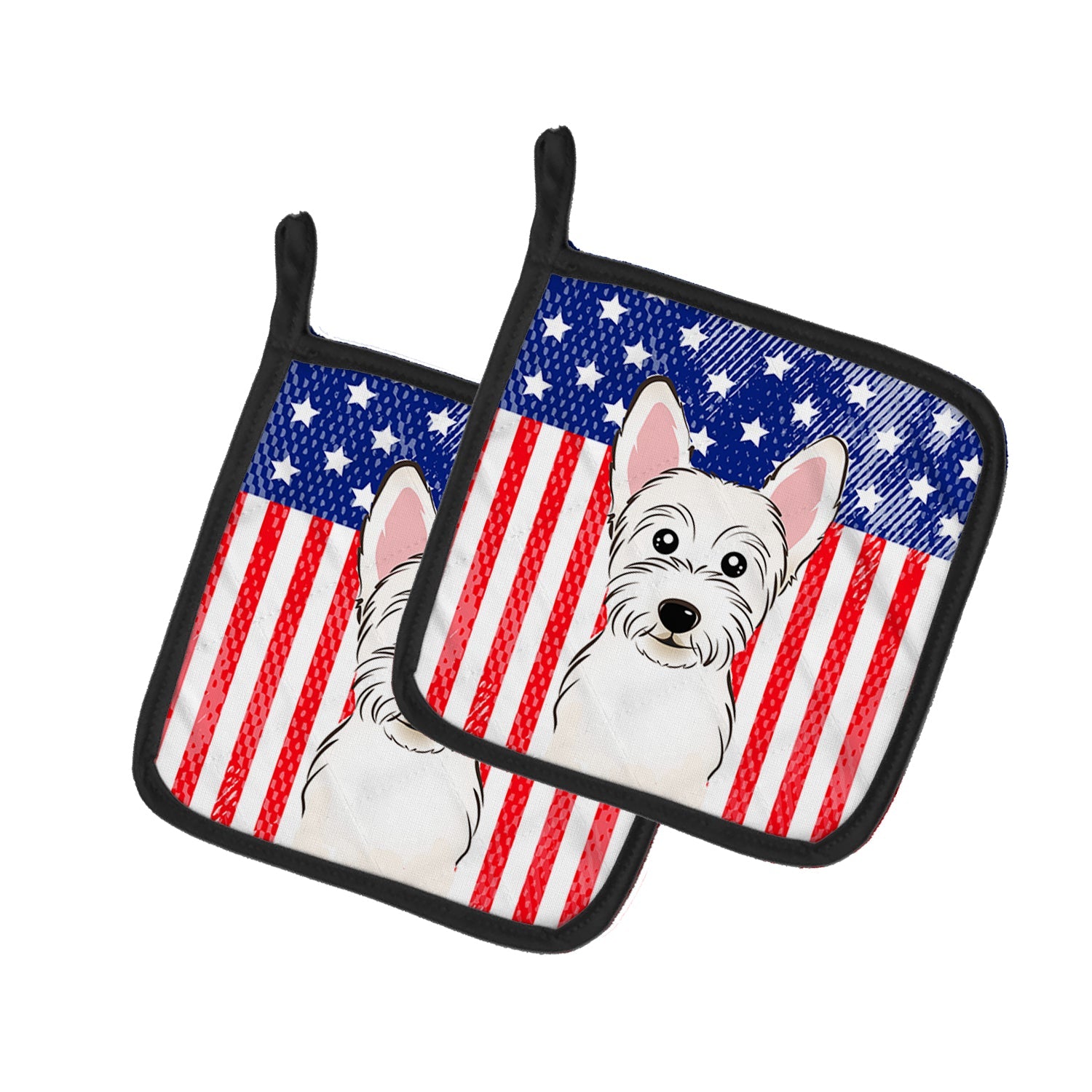 American Flag and Westie Pot Holder Set of 2 Heat Resistant Quilted Hot Pads 7.5 x 7.5 Inch, Insulated Kitchen Trivets for Cooking & Baking