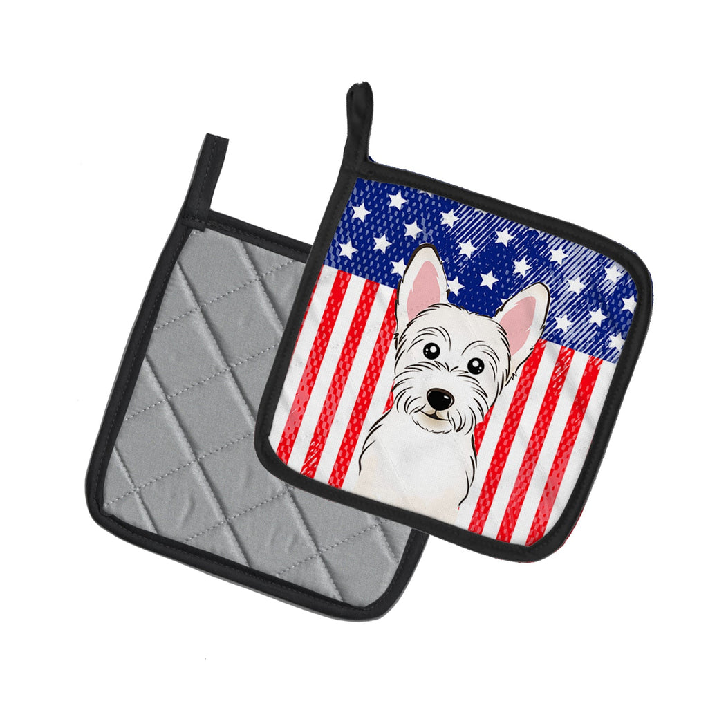 American Flag and Westie Pot Holder Set of 2 Heat Resistant Quilted Hot Pads 7.5 x 7.5 Inch, Insulated Kitchen Trivets for Cooking & Baking
