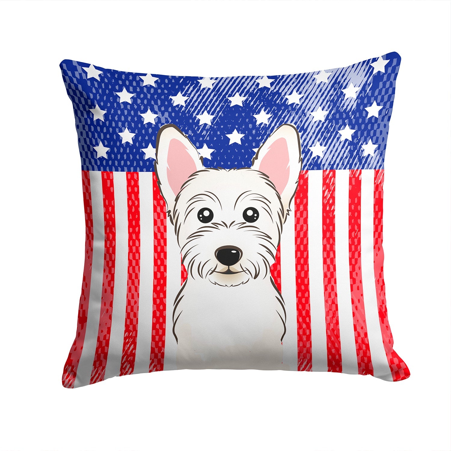 American Flag and Westie Decorative Throw Pillow 14x14 Indoor Outdoor Accent Cushion, Fabric Cover with Insert for Sofa, Bed, Porch & Living Room