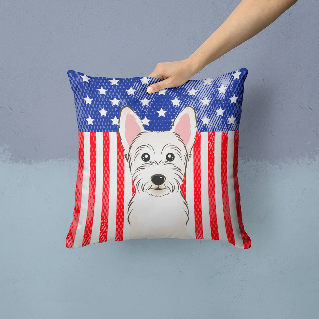 American Flag and Westie Decorative Throw Pillow 14x14 Indoor Outdoor Accent Cushion, Fabric Cover with Insert for Sofa, Bed, Porch & Living Room