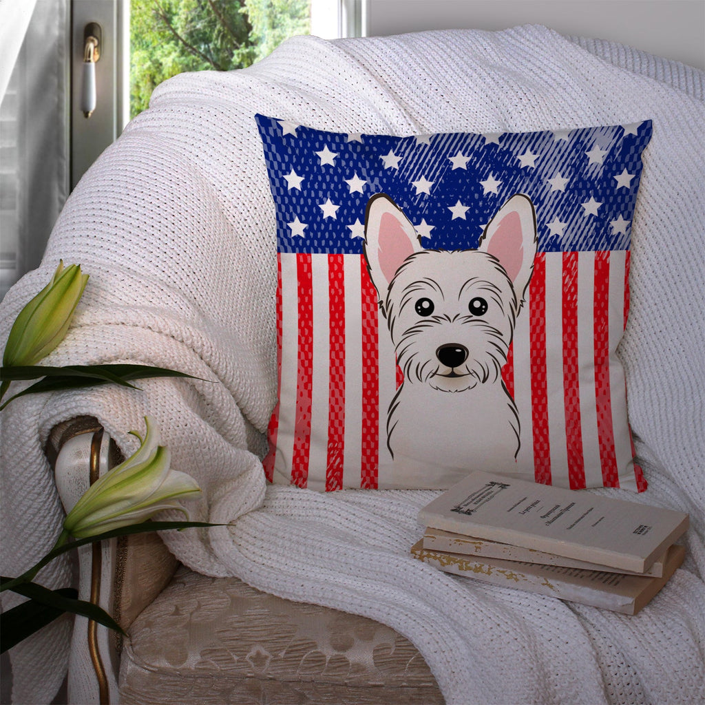 American Flag and Westie Decorative Throw Pillow 14x14 Indoor Outdoor Accent Cushion, Fabric Cover with Insert for Sofa, Bed, Porch & Living Room