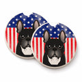 American Flag and French Bulldog Set of 2 Cup Holder Car Coasters Absorbent Round Sandstone Coasters Gifts for Men or Women, 2.5, Multicolor