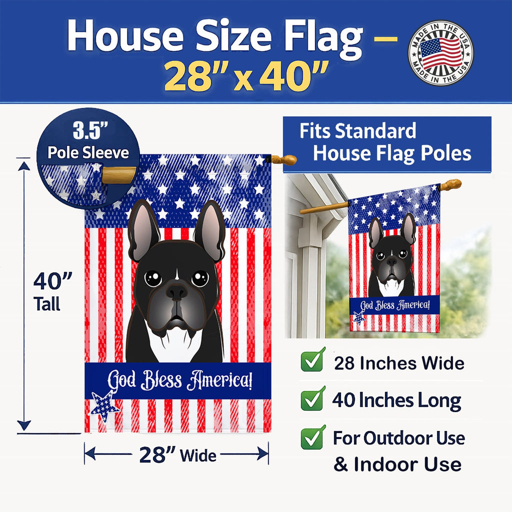 American Flag and French Bulldog House Flag 28x40 Porch Sleeve Pole Decorative Outside Yard Banner Artwork Wall Hanging, Polyester
