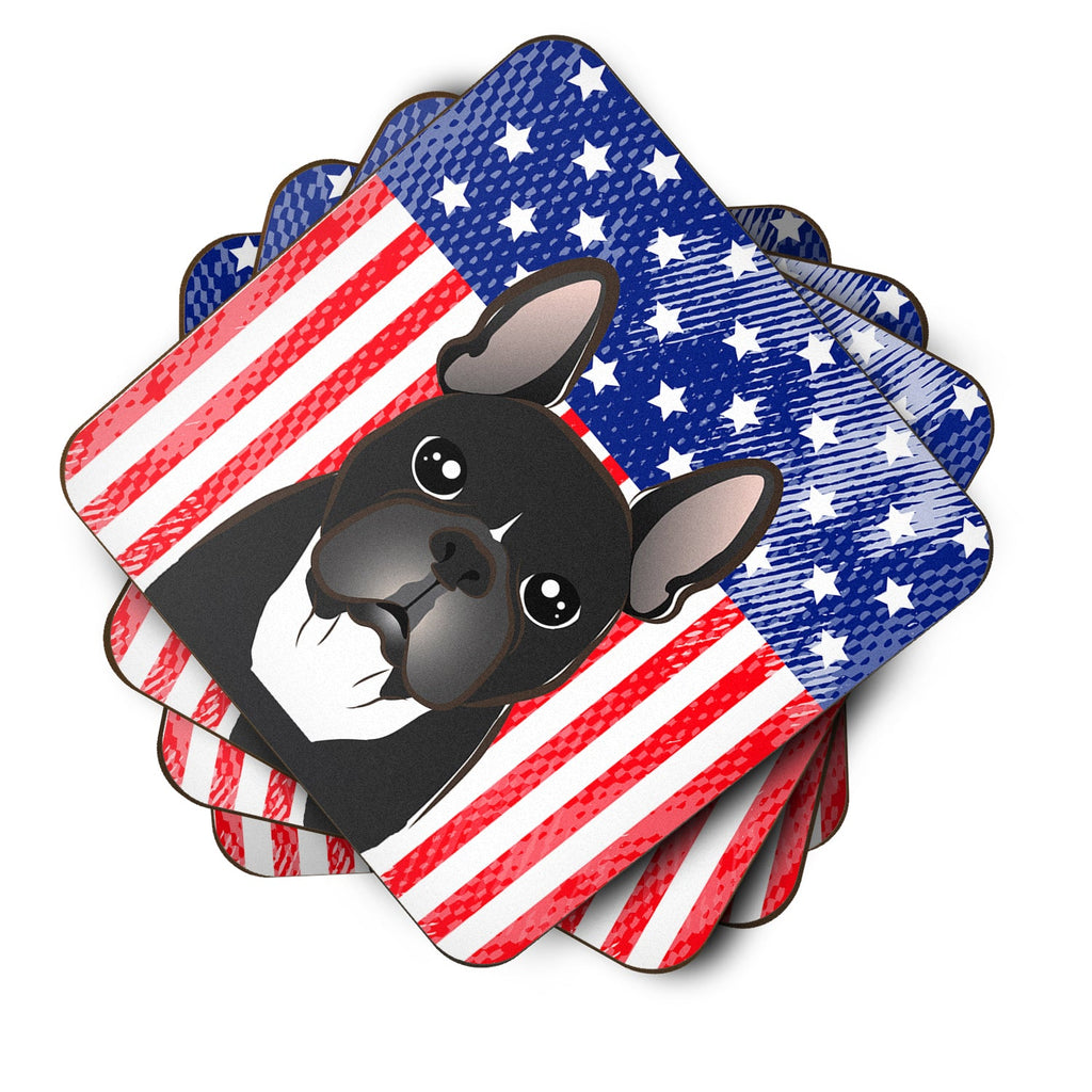 American Flag and French Bulldog Foam Coasters Set of 4 Cup Coasters for Indoor Outdoor, Tabletop Protection, Anti Slip, Mouse pad Material