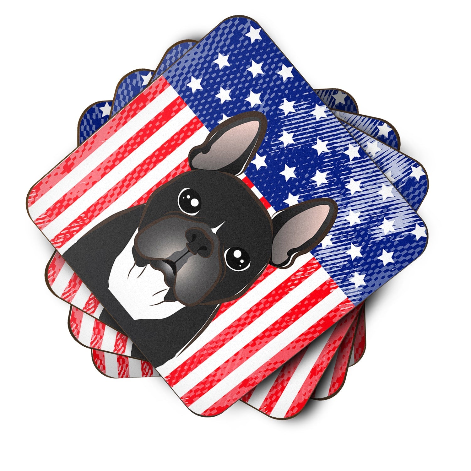 American Flag and French Bulldog Foam Coasters Set of 4 Cup Coasters for Indoor Outdoor, Tabletop Protection, Anti Slip, Mouse pad Material