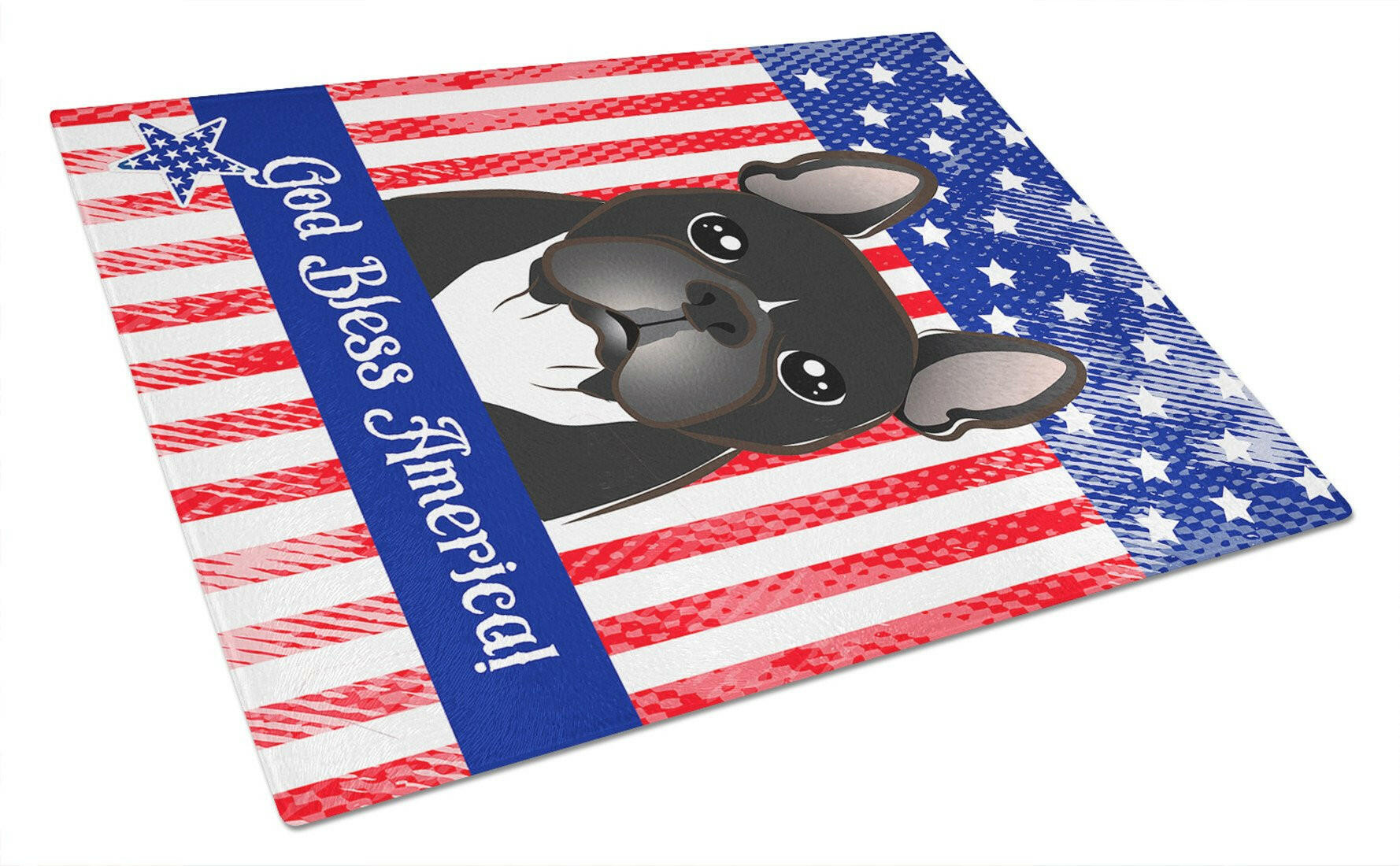 American Flag and French Bulldog Cutting Board Tempered Glass Kitchen Cutting Surface, Heat Resistant Chopping, Non-Slip Feet, Food Prep & Serving