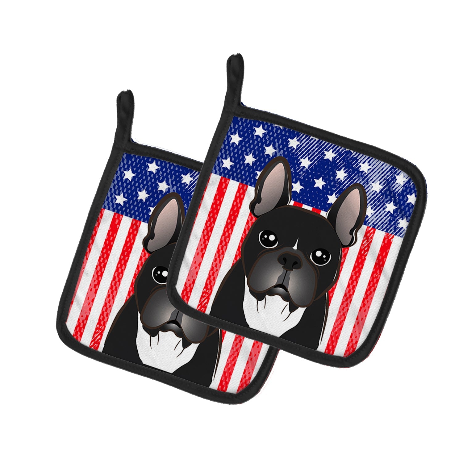 American Flag and French Bulldog Pot Holder Set of 2 Heat Resistant Quilted Hot Pads 7.5 x 7.5 Inch, Insulated Kitchen Trivets for Cooking & Baking