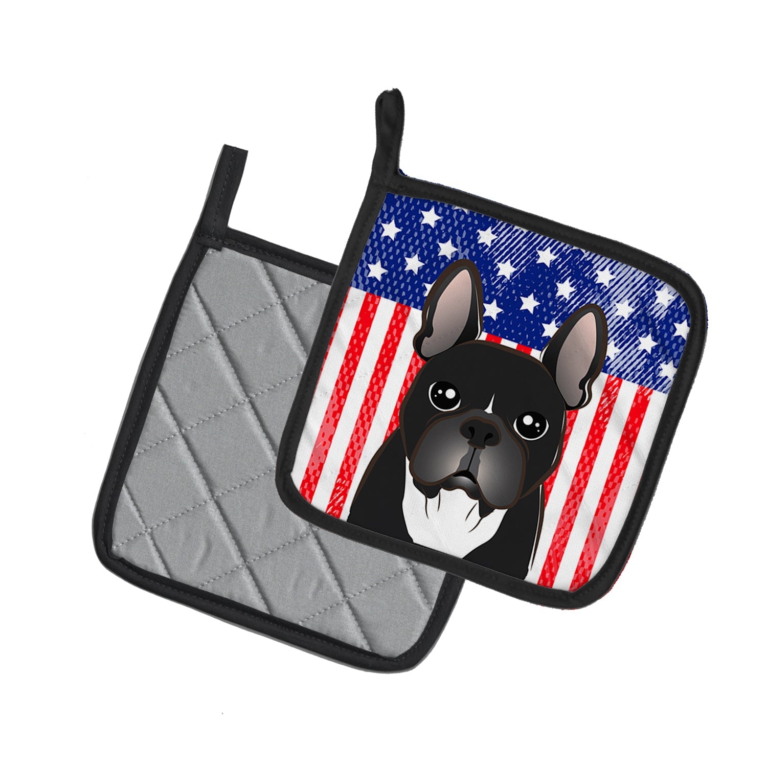American Flag and French Bulldog Pot Holder Set of 2 Heat Resistant Quilted Hot Pads 7.5 x 7.5 Inch, Insulated Kitchen Trivets for Cooking & Baking