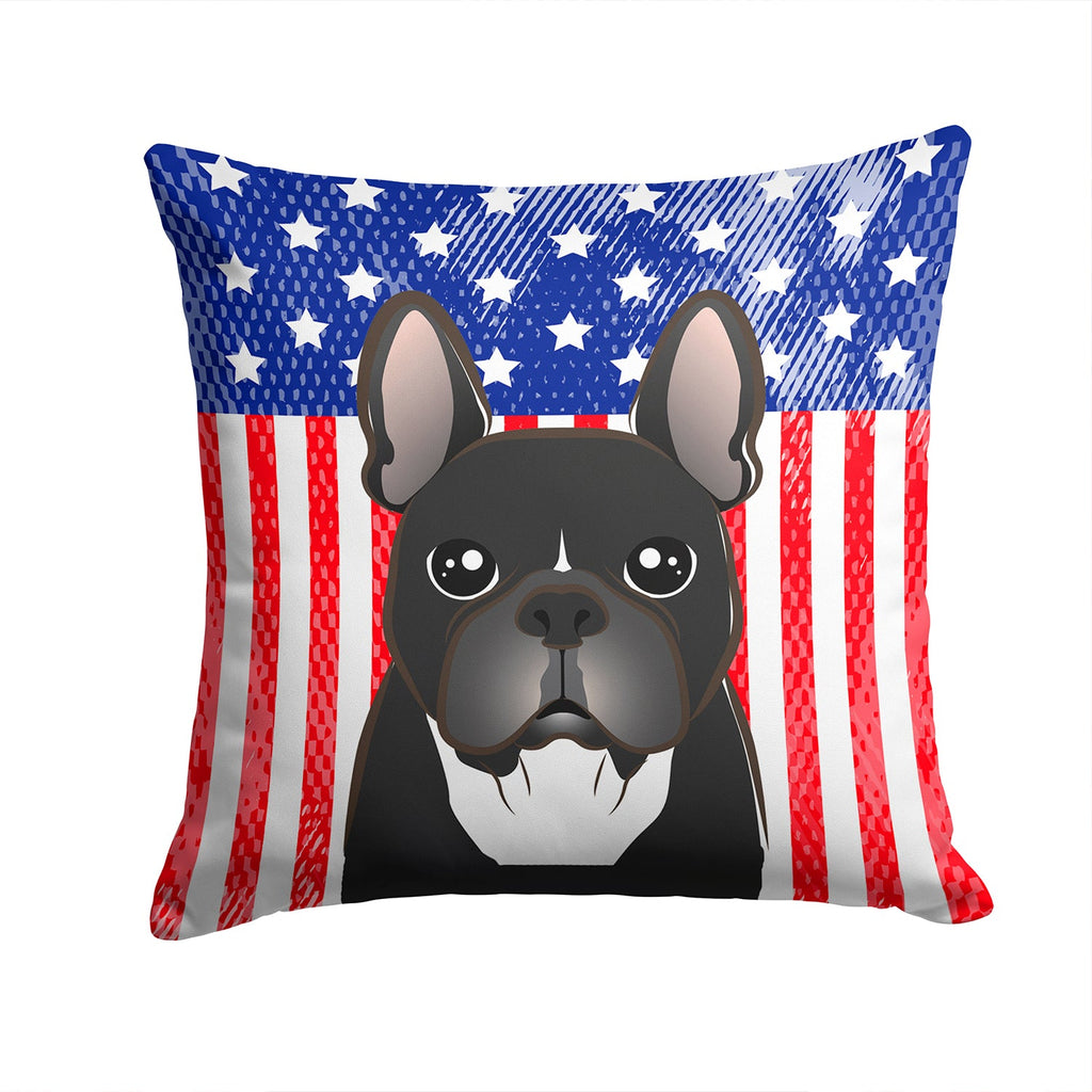 American Flag and French Bulldog Decorative Throw Pillow 14x14 Indoor Outdoor Accent Cushion, Fabric Cover with Insert for Sofa, Bed, Porch & Living Room