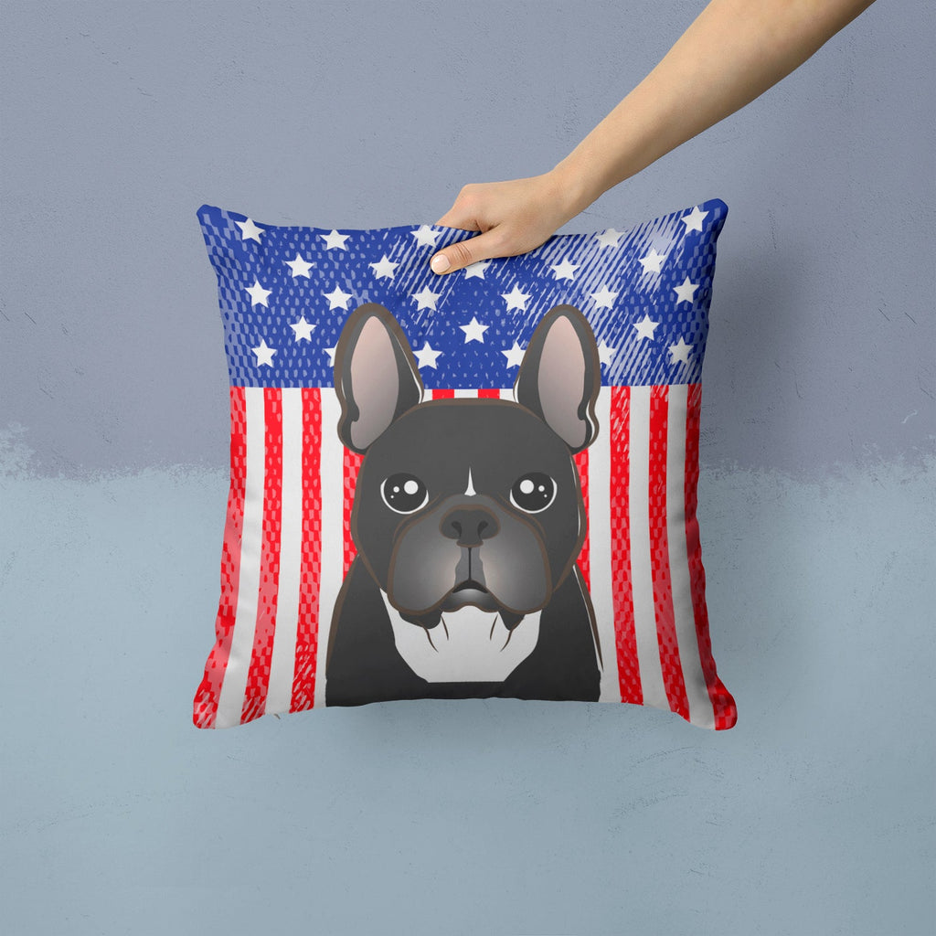 American Flag and French Bulldog Decorative Throw Pillow 14x14 Indoor Outdoor Accent Cushion, Fabric Cover with Insert for Sofa, Bed, Porch & Living Room