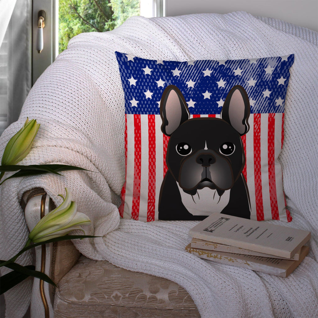 American Flag and French Bulldog Decorative Throw Pillow 14x14 Indoor Outdoor Accent Cushion, Fabric Cover with Insert for Sofa, Bed, Porch & Living Room