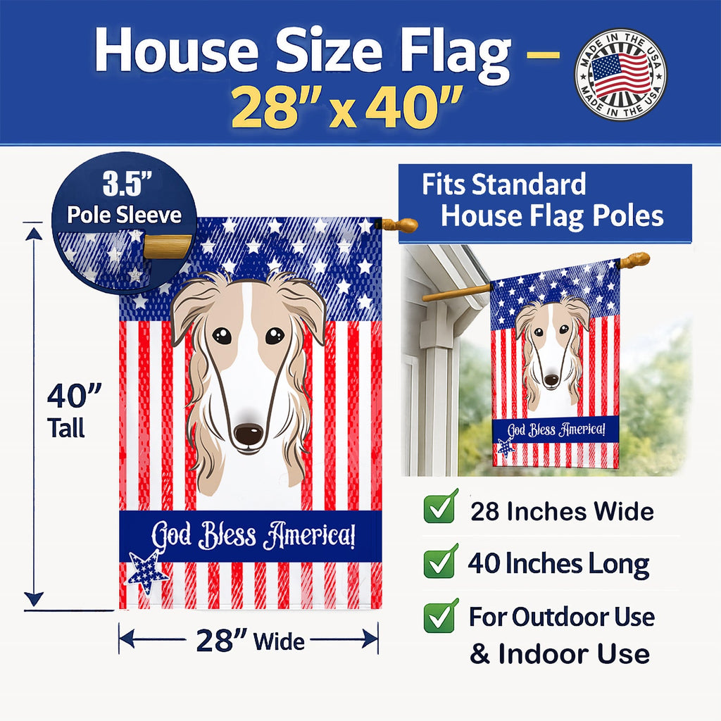 American Flag and Borzoi House Flag 28x40 Porch Sleeve Pole Decorative Outside Yard Banner Artwork Wall Hanging, Polyester