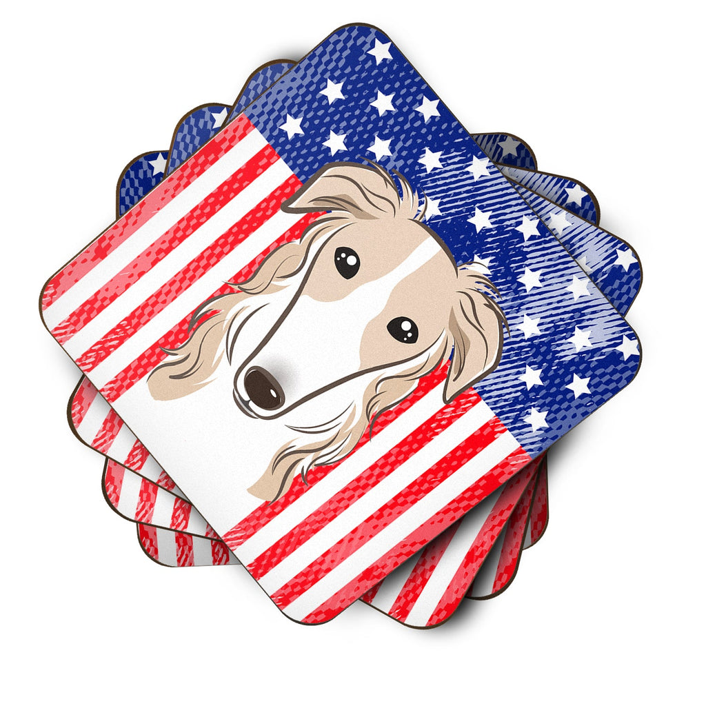 American Flag and Borzoi Foam Coasters Set of 4 Cup Coasters for Indoor Outdoor, Tabletop Protection, Anti Slip, Mouse pad Material