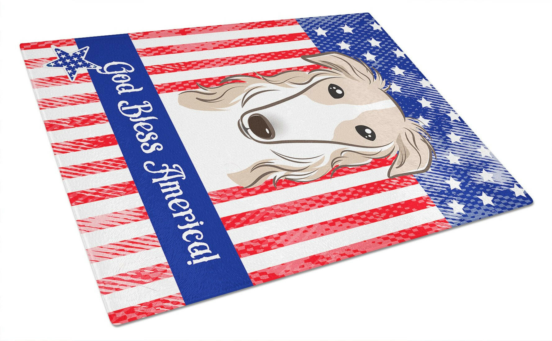 American Flag and Borzoi Cutting Board Tempered Glass Kitchen Cutting Surface, Heat Resistant Chopping, Non-Slip Feet, Food Prep & Serving