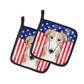 American Flag and Borzoi Pot Holder Set of 2 Heat Resistant Quilted Hot Pads 7.5 x 7.5 Inch, Insulated Kitchen Trivets for Cooking & Baking