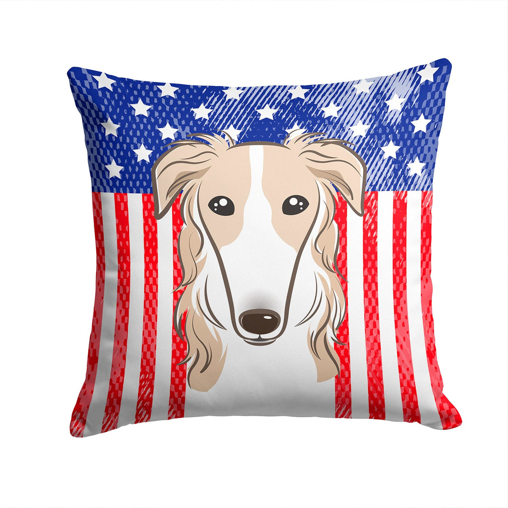 American Flag and Borzoi Decorative Throw Pillow 14x14 Indoor Outdoor Accent Cushion, Fabric Cover with Insert for Sofa, Bed, Porch & Living Room