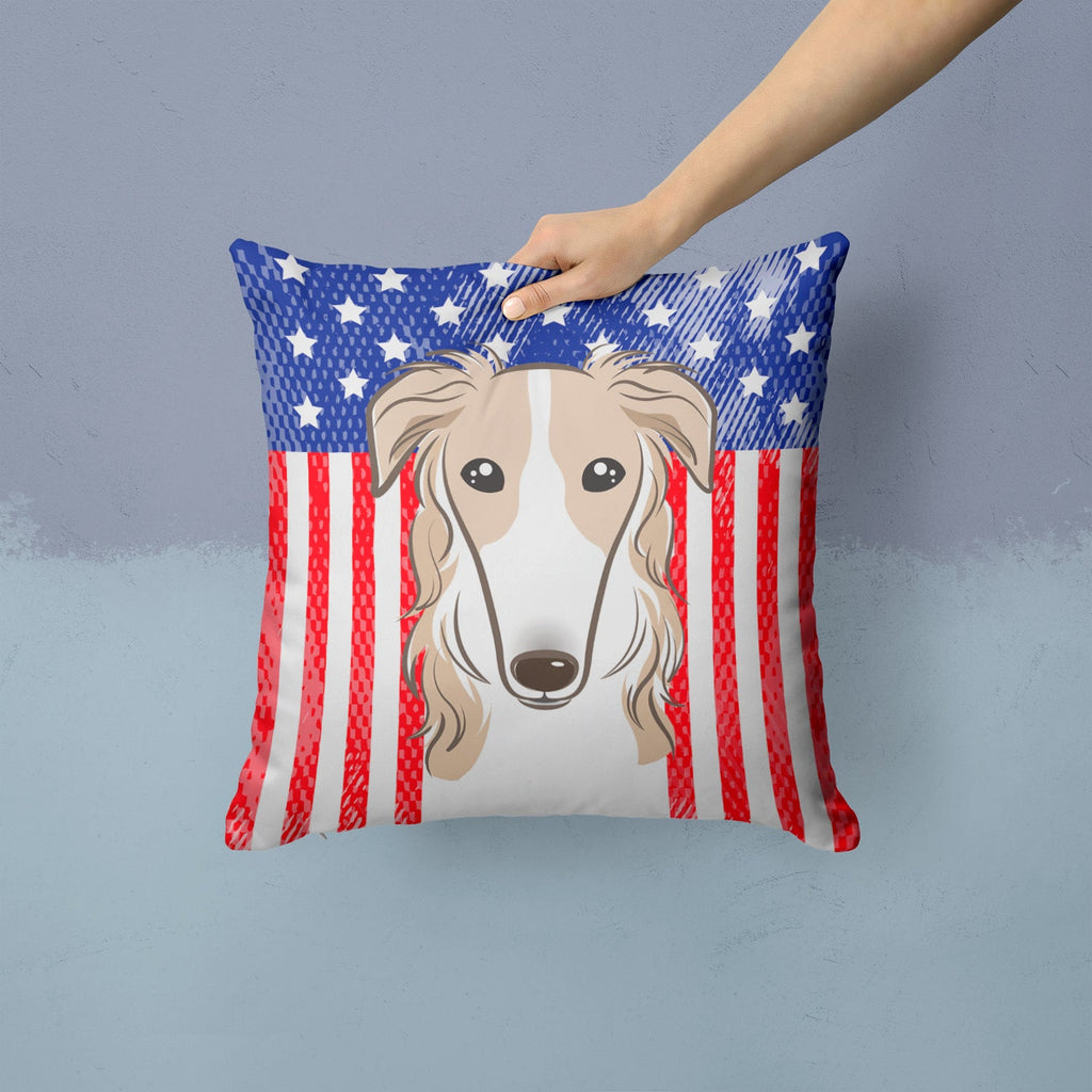 American Flag and Borzoi Decorative Throw Pillow 14x14 Indoor Outdoor Accent Cushion, Fabric Cover with Insert for Sofa, Bed, Porch & Living Room