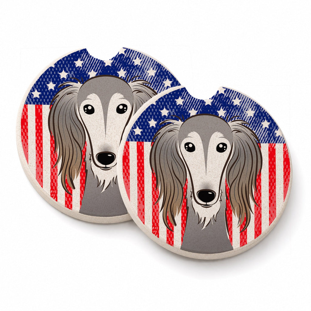 American Flag and Saluki Set of 2 Cup Holder Car Coasters Absorbent Round Sandstone Coasters Gifts for Men or Women, 2.5, Multicolor