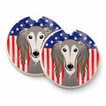 American Flag and Saluki Set of 2 Cup Holder Car Coasters Absorbent Round Sandstone Coasters Gifts for Men or Women, 2.5, Multicolor