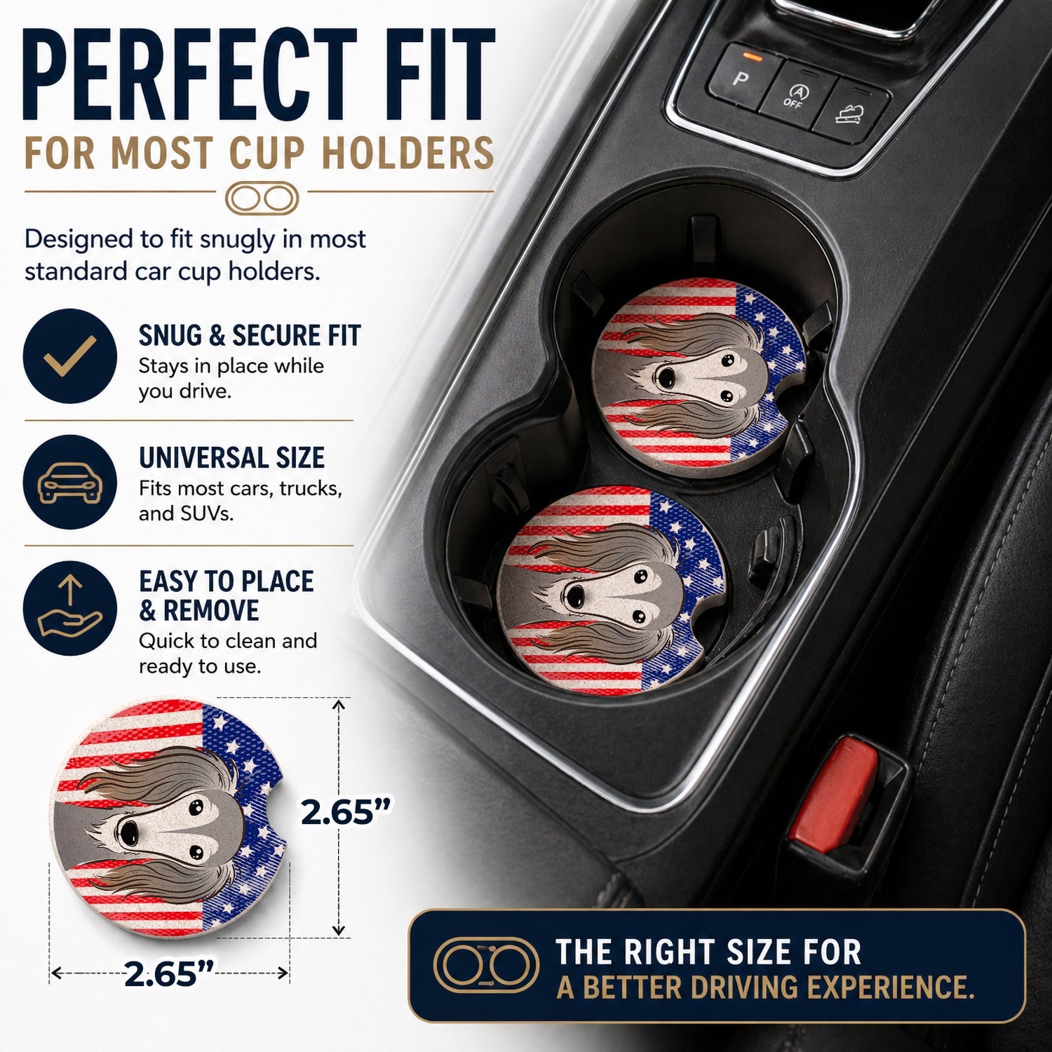 American Flag and Saluki Set of 2 Cup Holder Car Coasters Absorbent Round Sandstone Coasters Gifts for Men or Women, 2.5, Multicolor