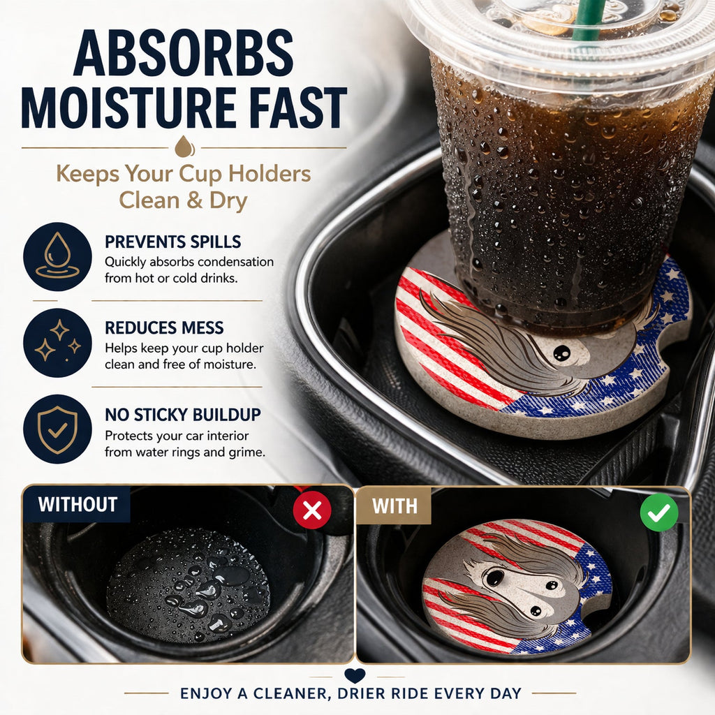 American Flag and Saluki Set of 2 Cup Holder Car Coasters Absorbent Round Sandstone Coasters Gifts for Men or Women, 2.5, Multicolor
