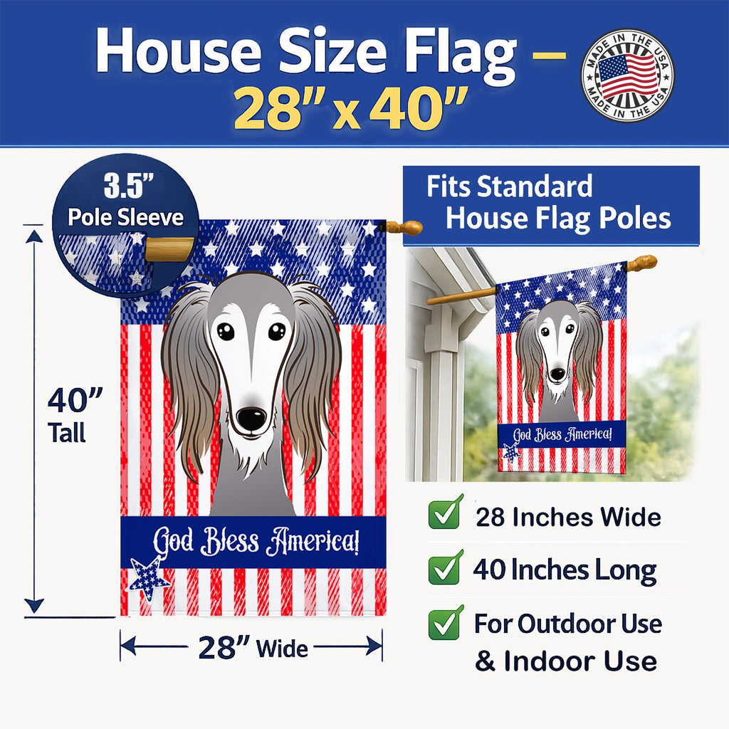 American Flag and Saluki House Flag 28x40 Porch Sleeve Pole Decorative Outside Yard Banner Artwork Wall Hanging, Polyester
