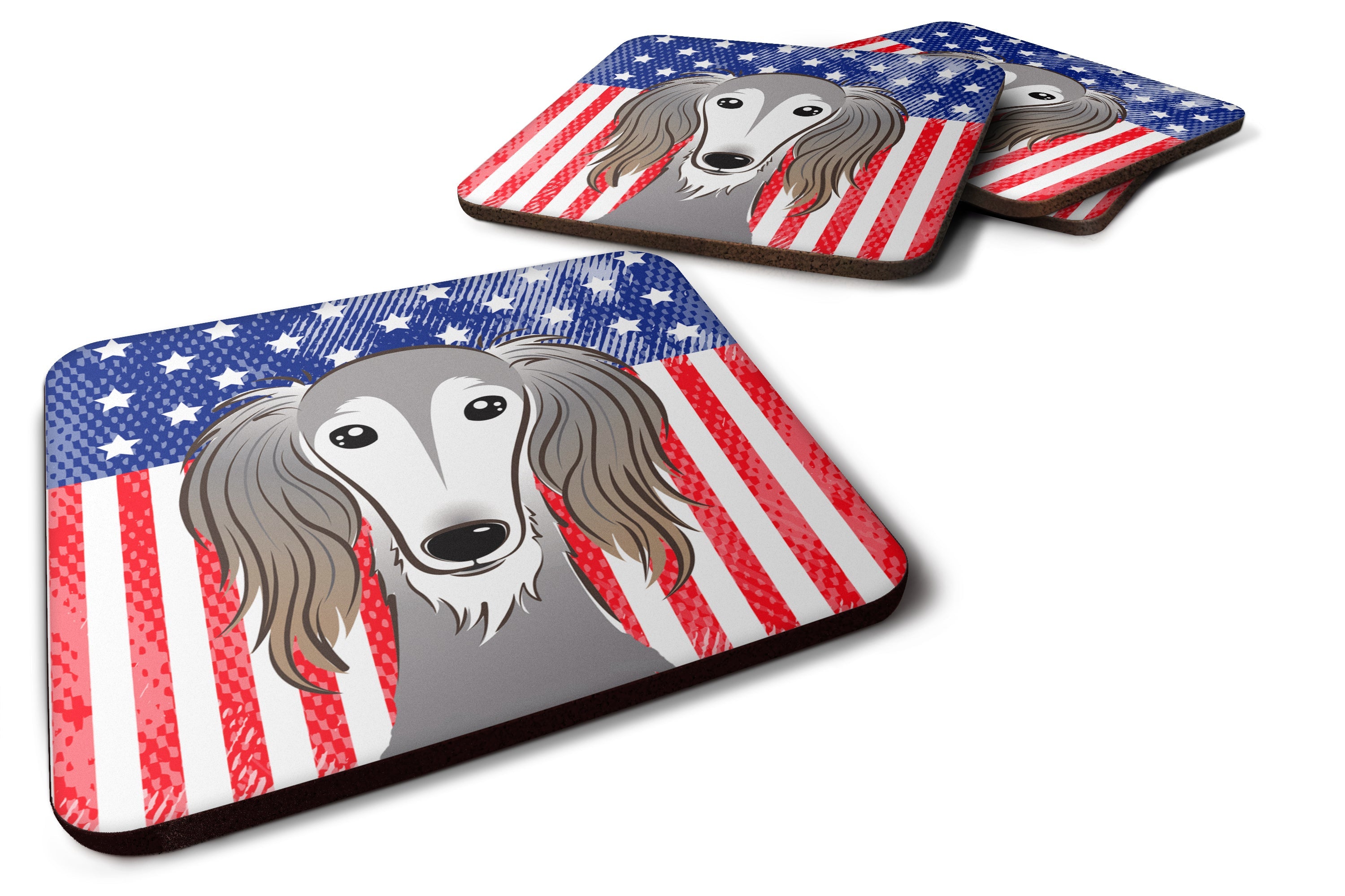 American Flag and Saluki Foam Coasters Set of 4 Cup Coasters for Indoor Outdoor, Tabletop Protection, Anti Slip, Mouse pad Material
