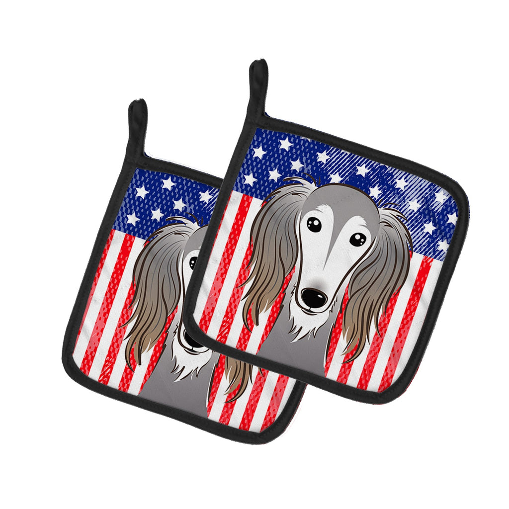 American Flag and Saluki Pot Holder Set of 2 Heat Resistant Quilted Hot Pads 7.5 x 7.5 Inch, Insulated Kitchen Trivets for Cooking & Baking