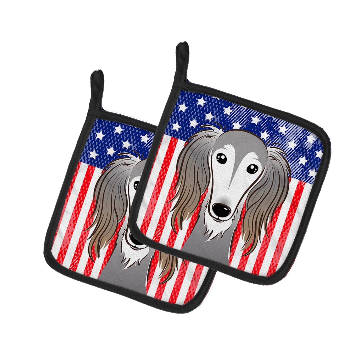American Flag and Saluki Pot Holder Set of 2 Heat Resistant Quilted Hot Pads 7.5 x 7.5 Inch, Insulated Kitchen Trivets for Cooking & Baking