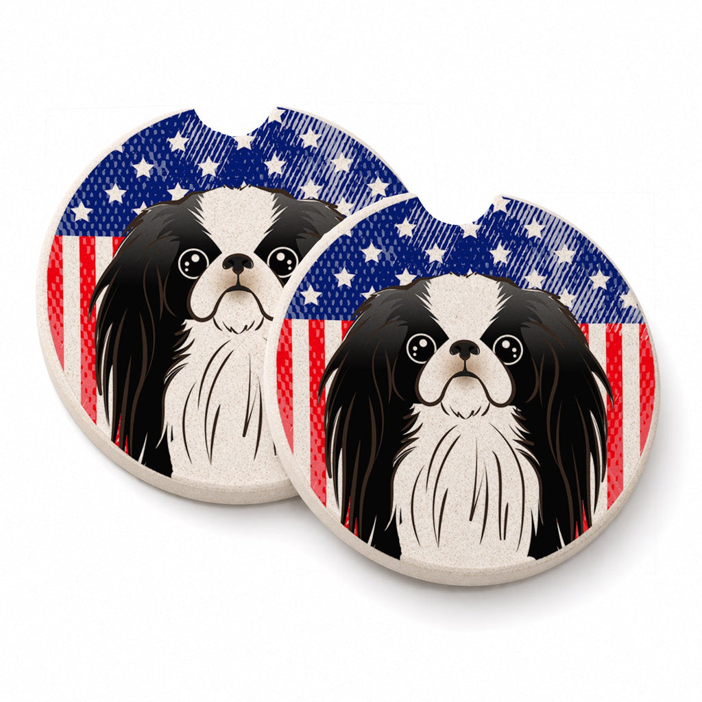 American Flag and Japanese Chin Set of 2 Cup Holder Car Coasters Absorbent Round Sandstone Coasters Gifts for Men or Women, 2.5, Multicolor