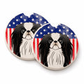 American Flag and Japanese Chin Set of 2 Cup Holder Car Coasters Absorbent Round Sandstone Coasters Gifts for Men or Women, 2.5, Multicolor