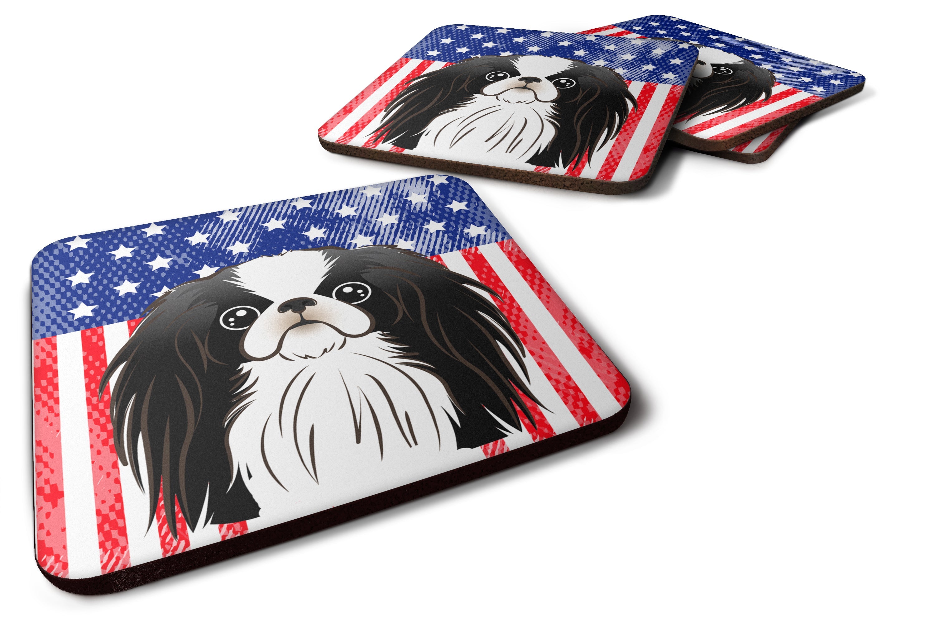 American Flag and Japanese Chin Foam Coasters Set of 4 Cup Coasters for Indoor Outdoor, Tabletop Protection, Anti Slip, Mouse pad Material
