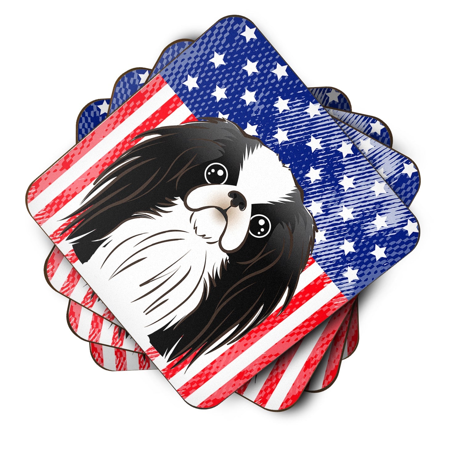 American Flag and Japanese Chin Foam Coasters Set of 4 Cup Coasters for Indoor Outdoor, Tabletop Protection, Anti Slip, Mouse pad Material