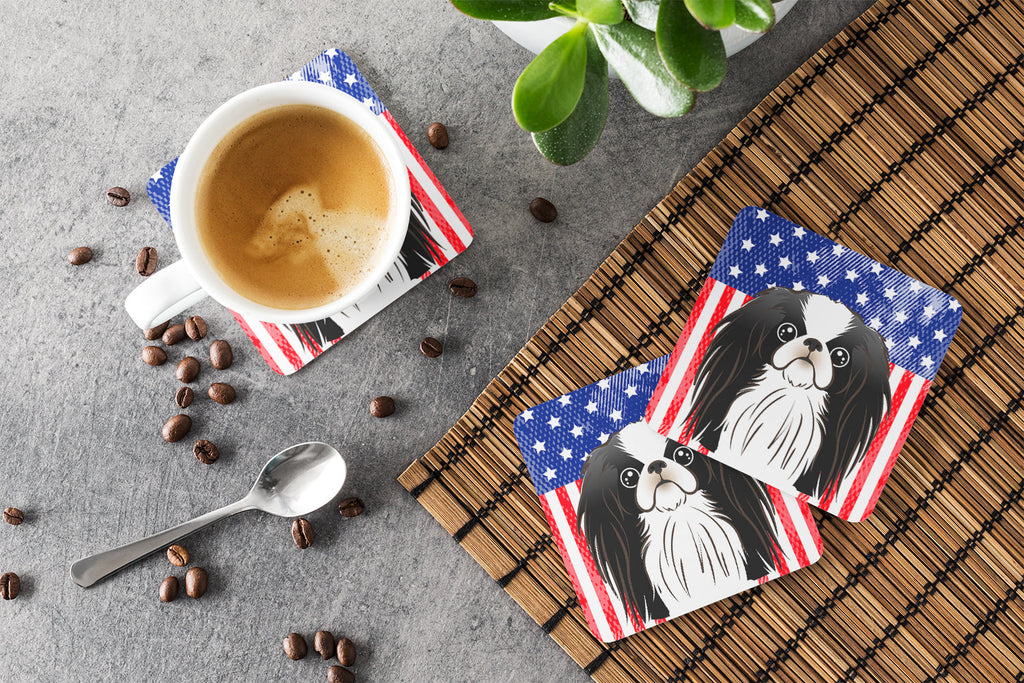 American Flag and Japanese Chin Foam Coasters Set of 4 Cup Coasters for Indoor Outdoor, Tabletop Protection, Anti Slip, Mouse pad Material