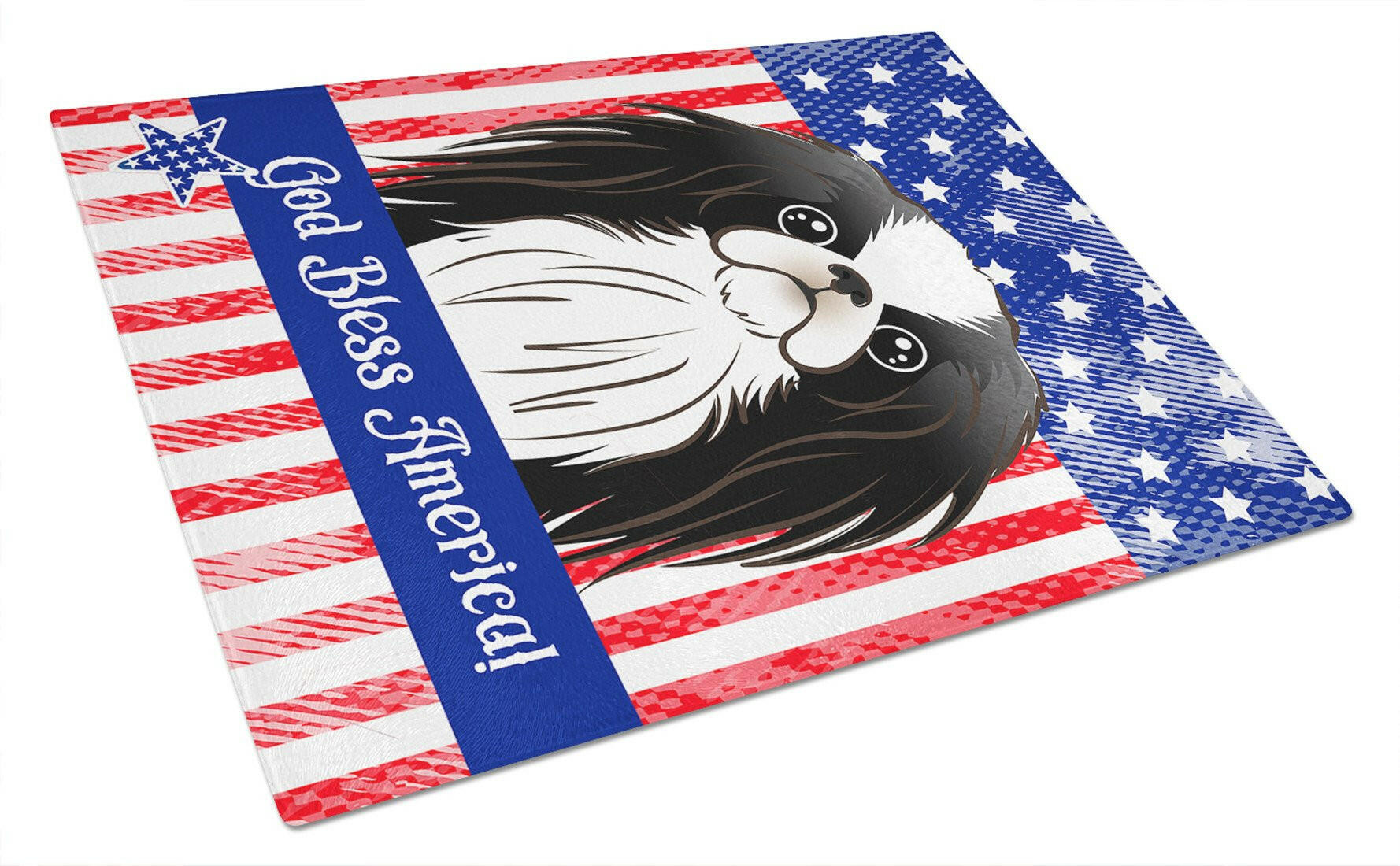 American Flag and Japanese Chin Cutting Board Tempered Glass Kitchen Cutting Surface, Heat Resistant Chopping, Non-Slip Feet, Food Prep & Serving