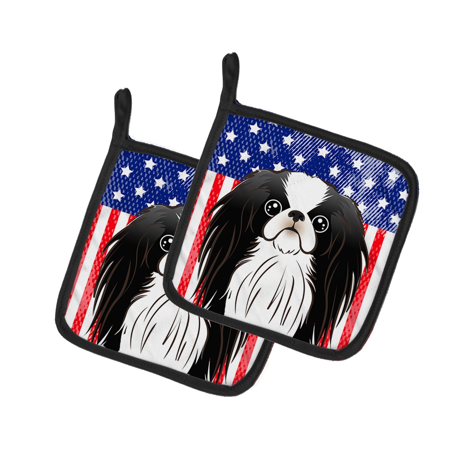 American Flag and Japanese Chin Pot Holder Set of 2 Heat Resistant Quilted Hot Pads 7.5 x 7.5 Inch, Insulated Kitchen Trivets for Cooking & Baking