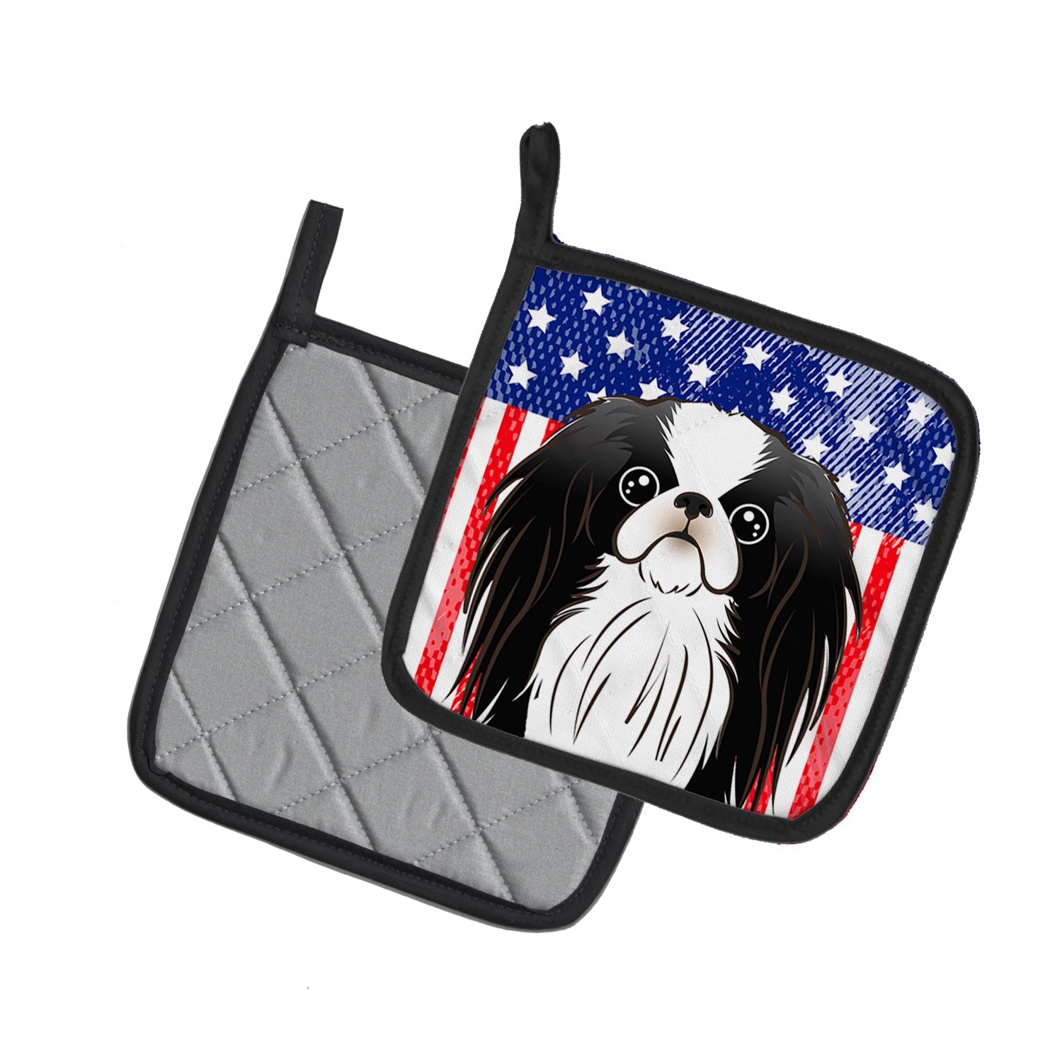 American Flag and Japanese Chin Pot Holder Set of 2 Heat Resistant Quilted Hot Pads 7.5 x 7.5 Inch, Insulated Kitchen Trivets for Cooking & Baking