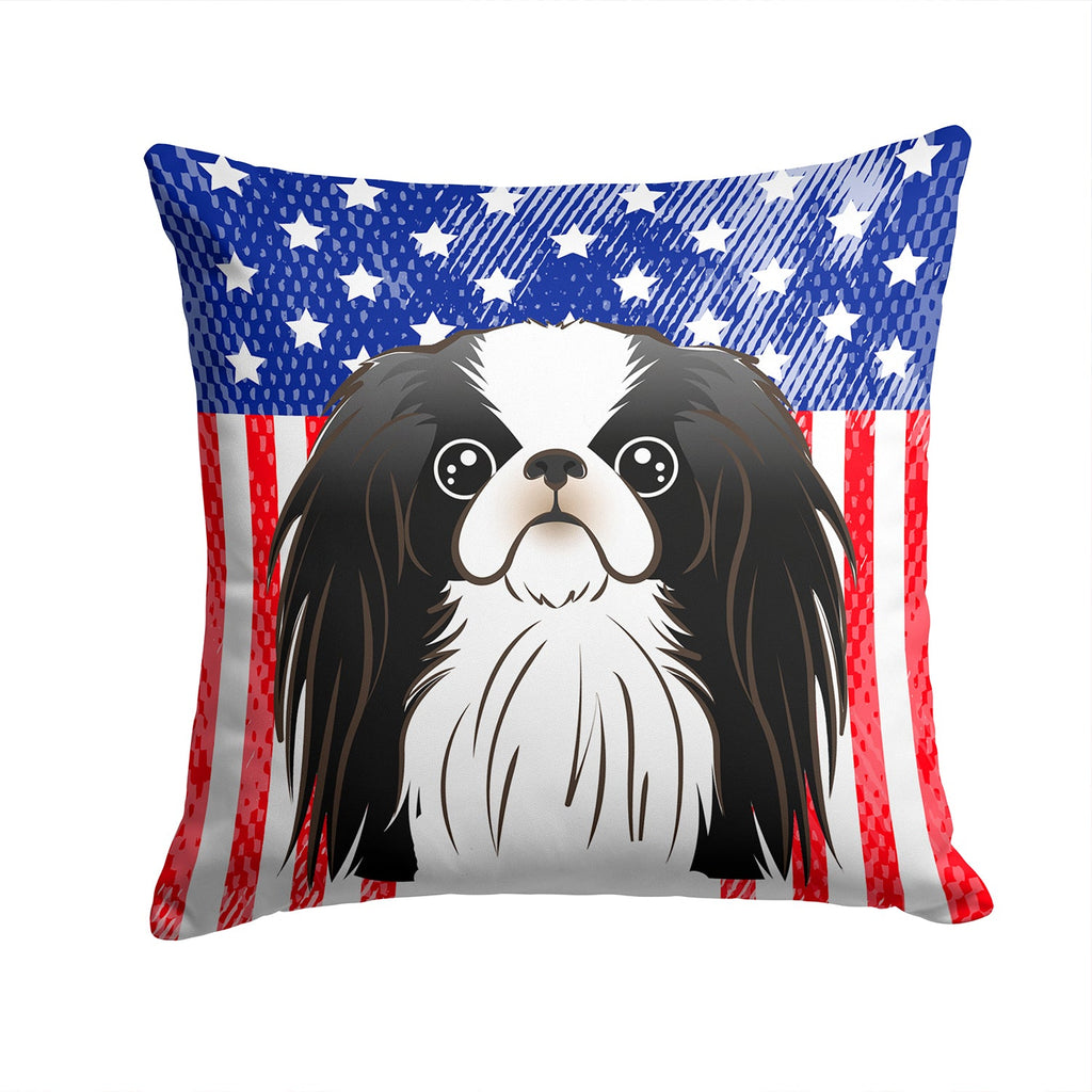 American Flag and Japanese Chin Decorative Throw Pillow 14x14 Indoor Outdoor Accent Cushion, Fabric Cover with Insert for Sofa, Bed, Porch & Living Room