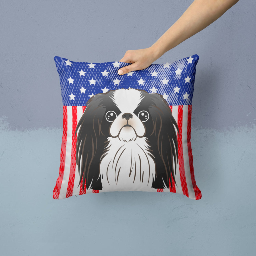 American Flag and Japanese Chin Decorative Throw Pillow 14x14 Indoor Outdoor Accent Cushion, Fabric Cover with Insert for Sofa, Bed, Porch & Living Room