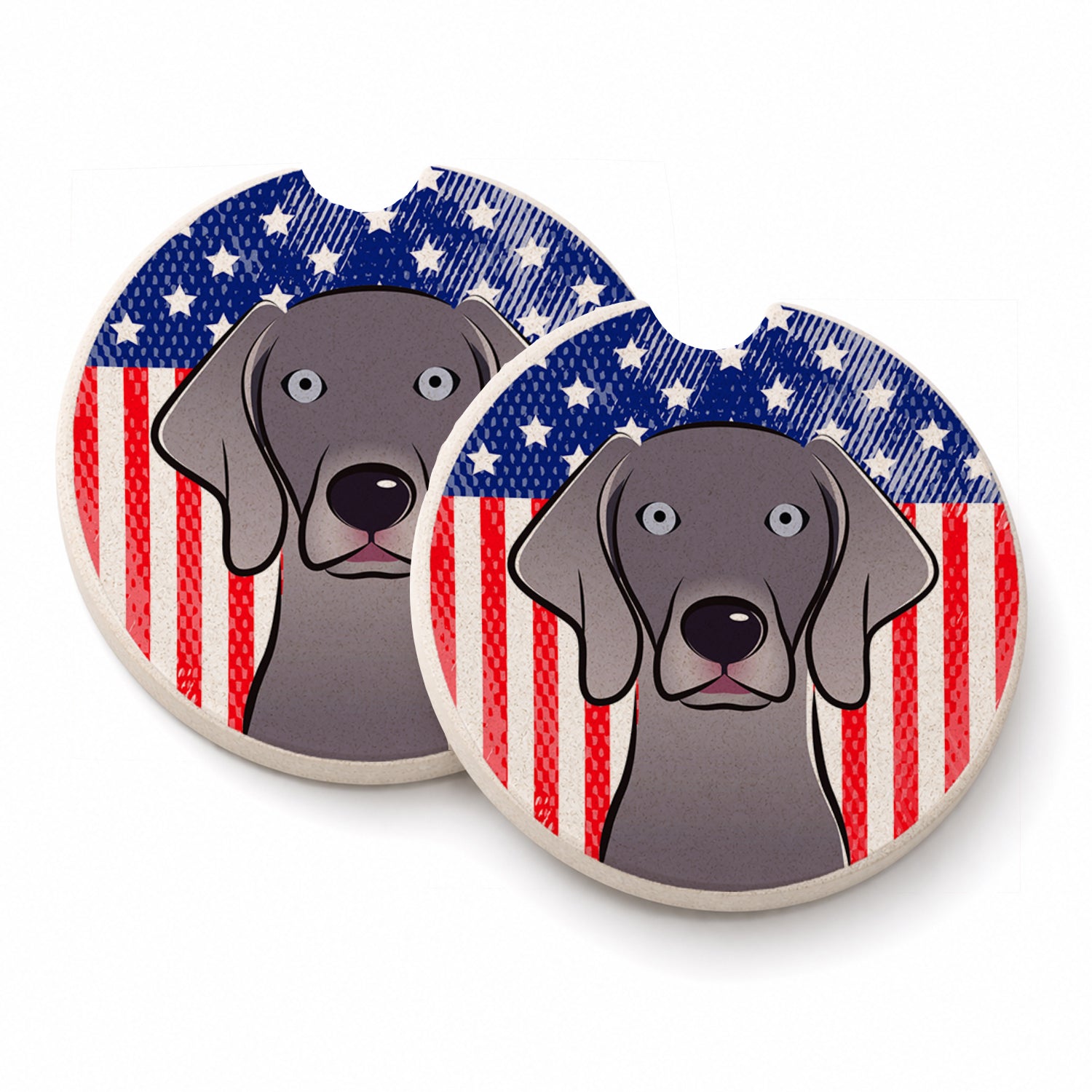 American Flag and Weimaraner Set of 2 Cup Holder Car Coasters Absorbent Round Sandstone Coasters Gifts for Men or Women, 2.5, Multicolor