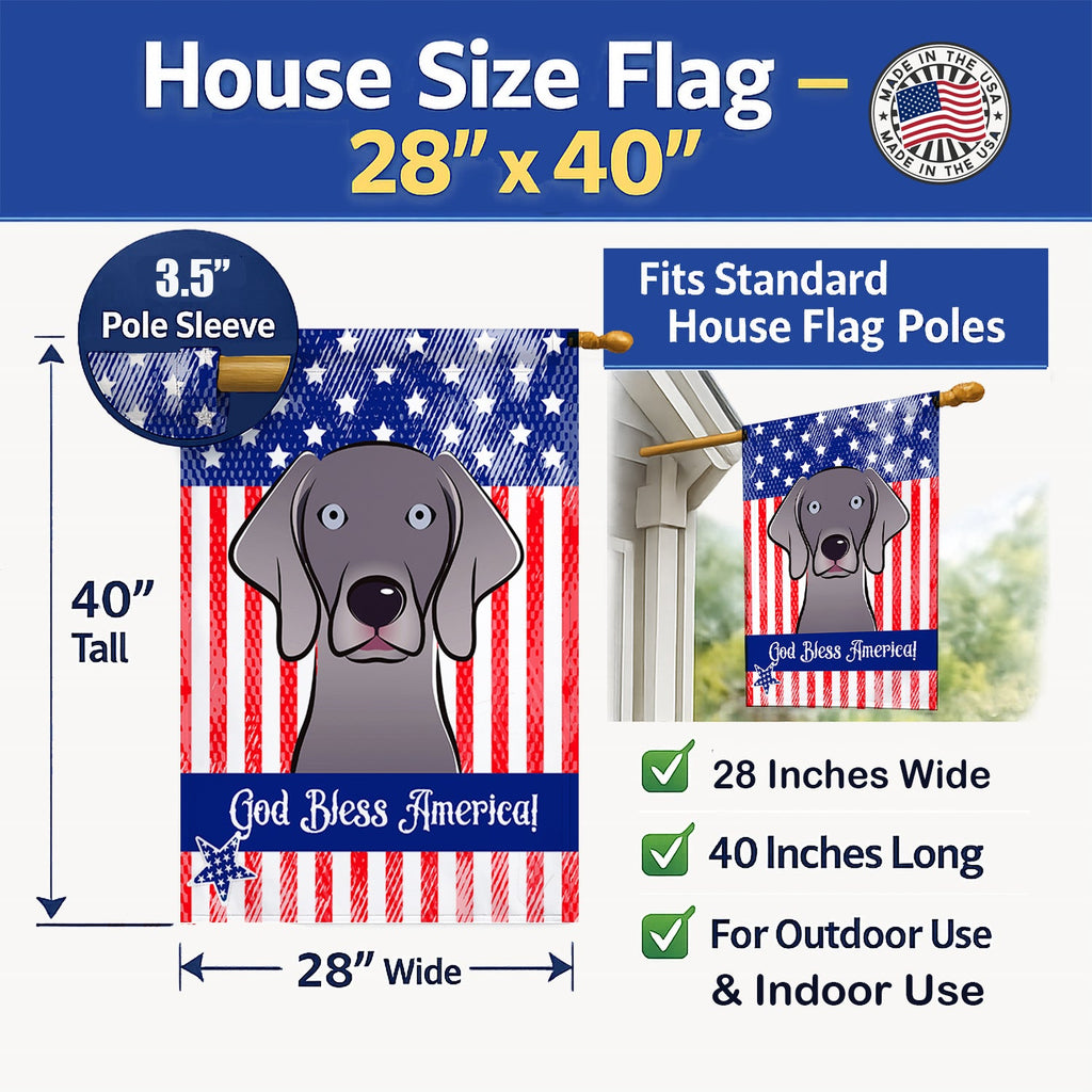 American Flag and Weimaraner House Flag 28x40 Porch Sleeve Pole Decorative Outside Yard Banner Artwork Wall Hanging, Polyester