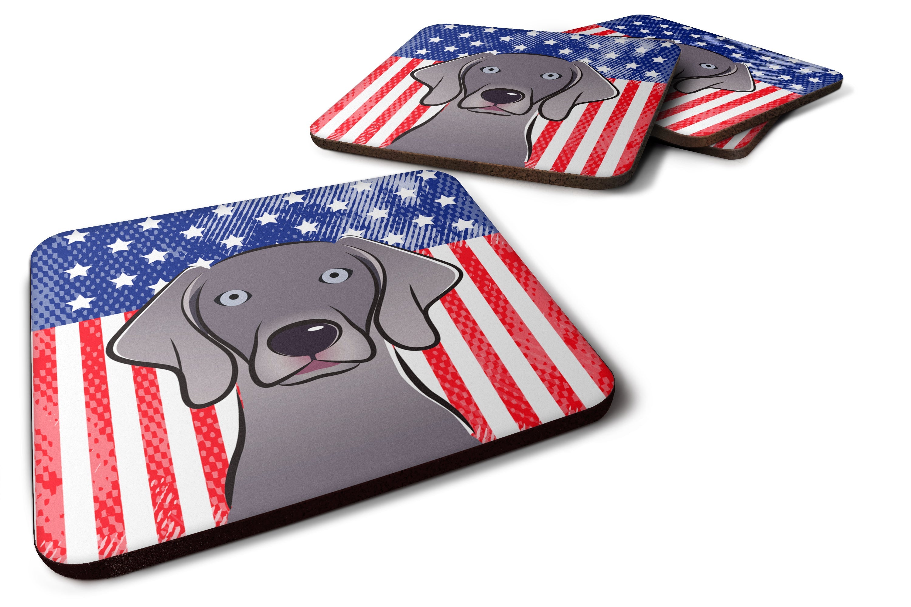 American Flag and Weimaraner Foam Coasters Set of 4 Cup Coasters for Indoor Outdoor, Tabletop Protection, Anti Slip, Mouse pad Material