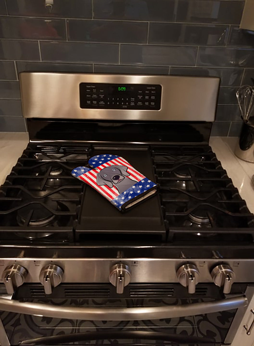 American Flag and Weimaraner Oven Mitt Heat Resistant Thick Oven Mitt for Hot Pans and Oven, Kitchen Mitt Protect Hands, Cooking Baking Glove