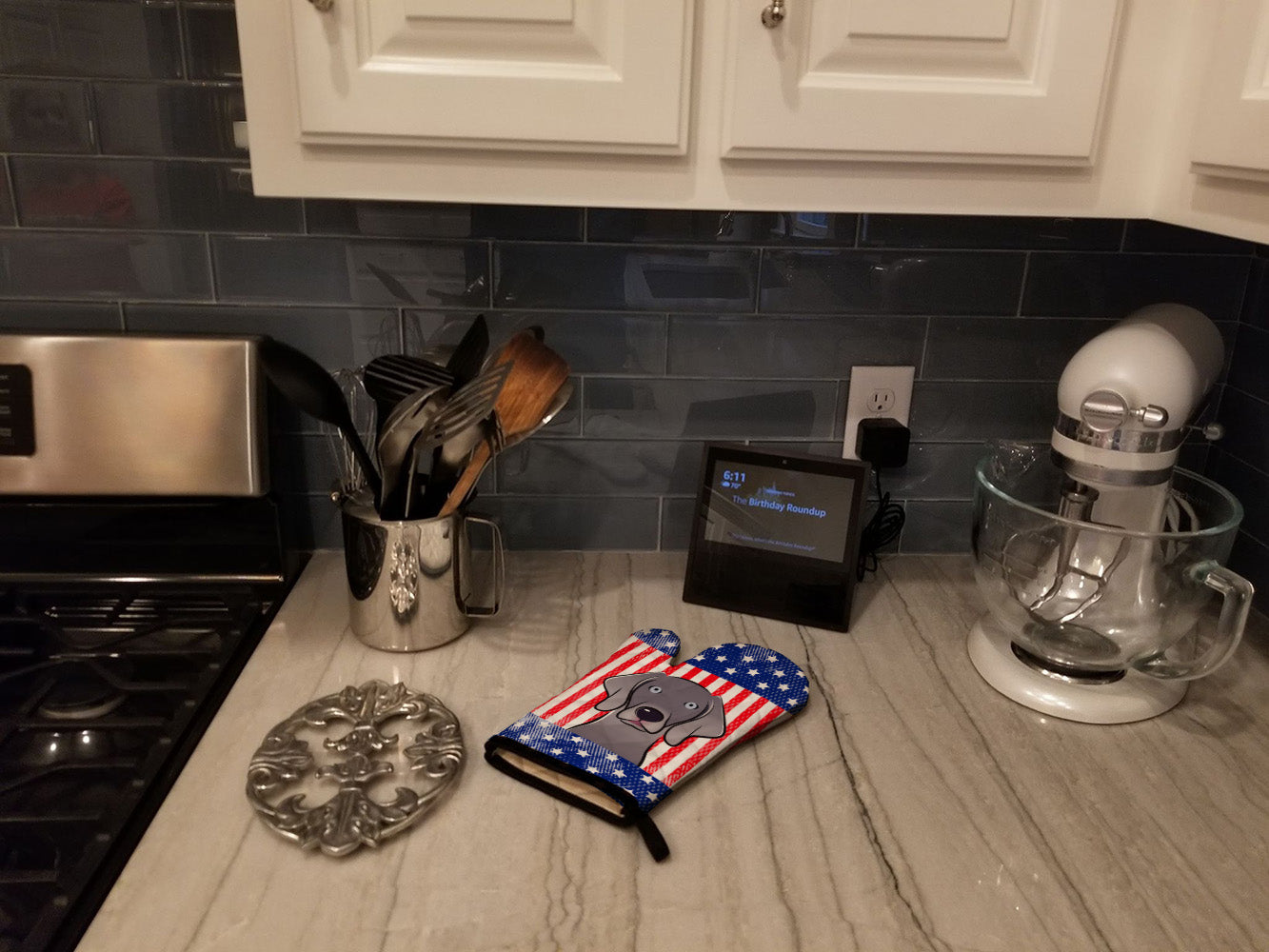 American Flag and Weimaraner Oven Mitt Heat Resistant Thick Oven Mitt for Hot Pans and Oven, Kitchen Mitt Protect Hands, Cooking Baking Glove