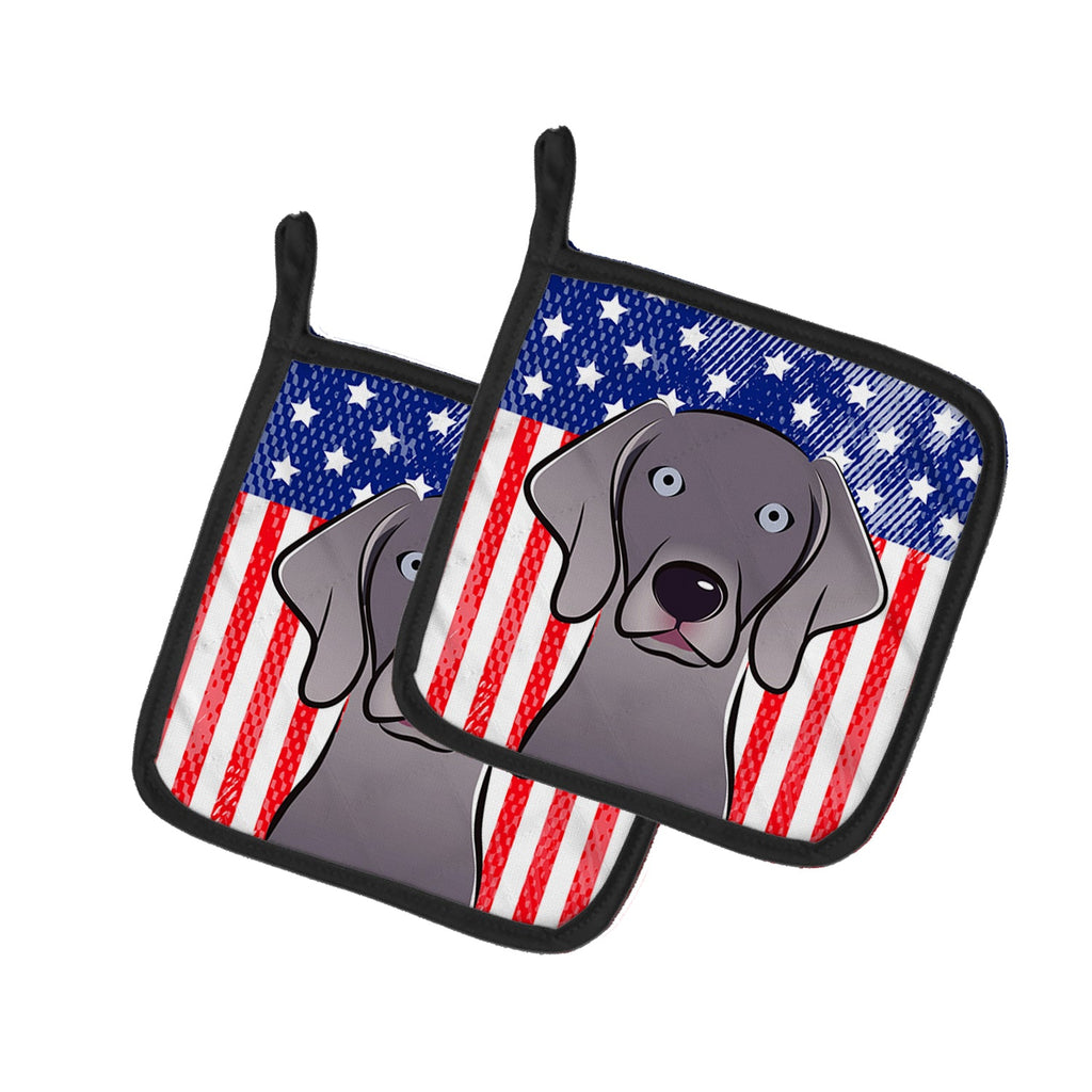 American Flag and Weimaraner Pot Holder Set of 2 Heat Resistant Quilted Hot Pads 7.5 x 7.5 Inch, Insulated Kitchen Trivets for Cooking & Baking