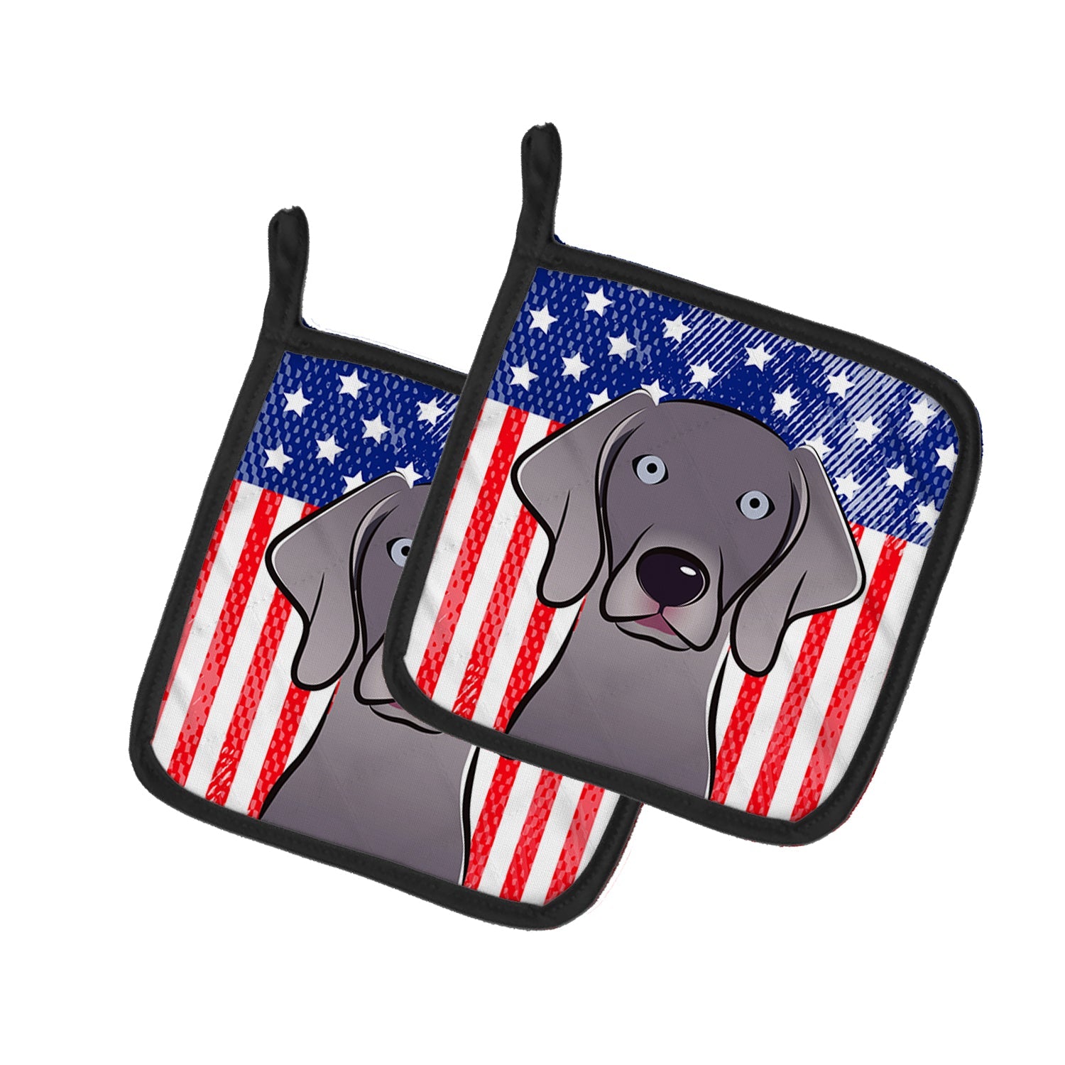 American Flag and Weimaraner Pot Holder Set of 2 Heat Resistant Quilted Hot Pads 7.5 x 7.5 Inch, Insulated Kitchen Trivets for Cooking & Baking