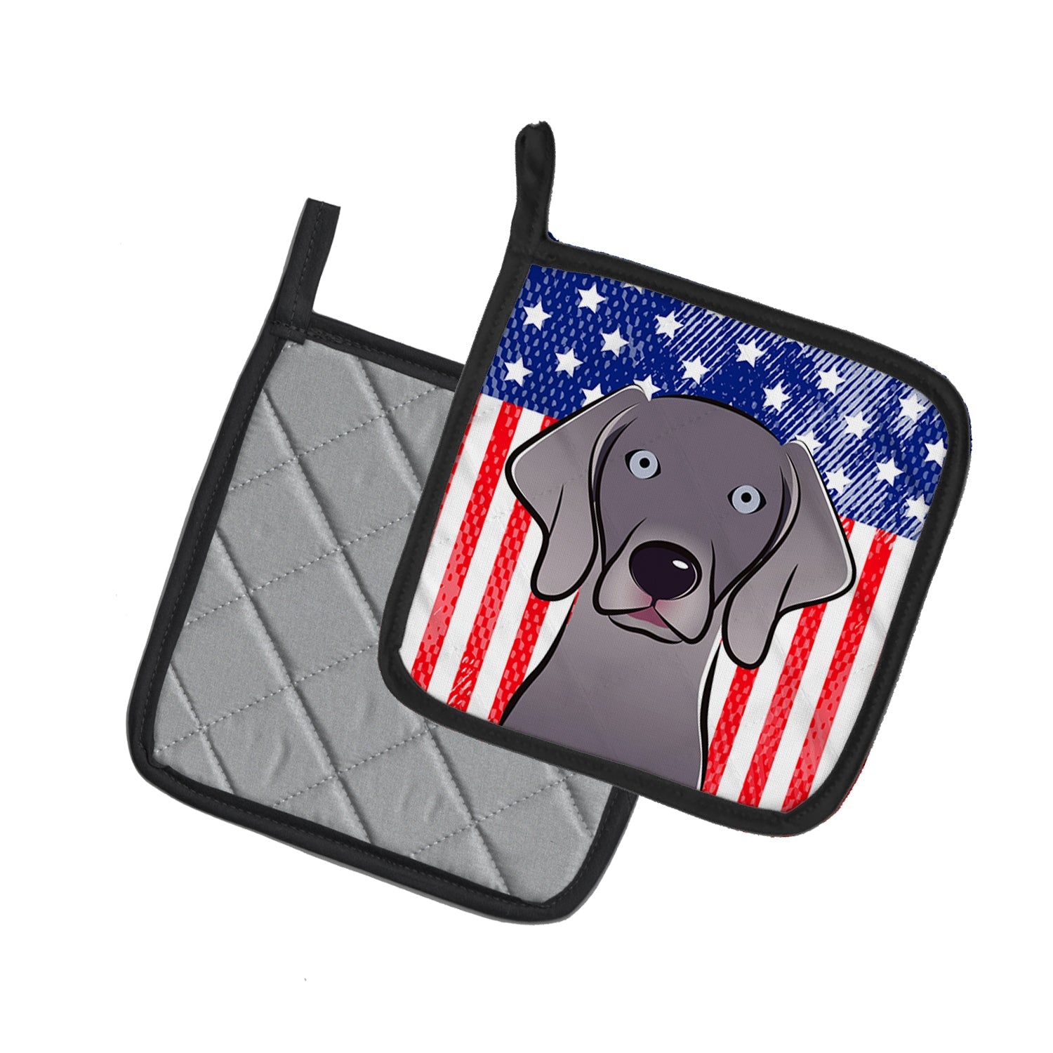 American Flag and Weimaraner Pot Holder Set of 2 Heat Resistant Quilted Hot Pads 7.5 x 7.5 Inch, Insulated Kitchen Trivets for Cooking & Baking